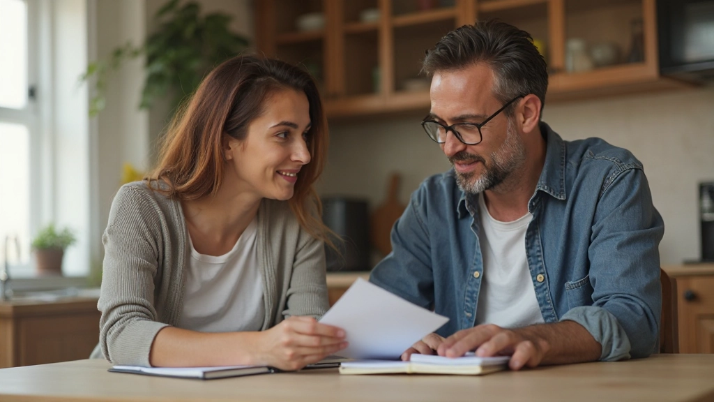 Снимок семьи, обсуждающей финансовые вопросы с документами на столе