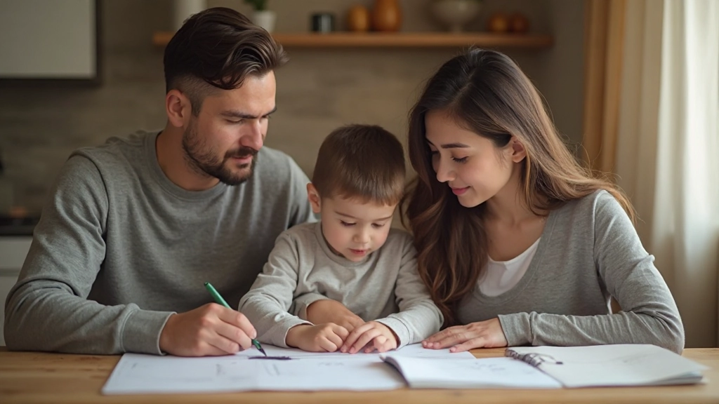 Профессиональное фото: семья планирует месячный бюджет на кухне