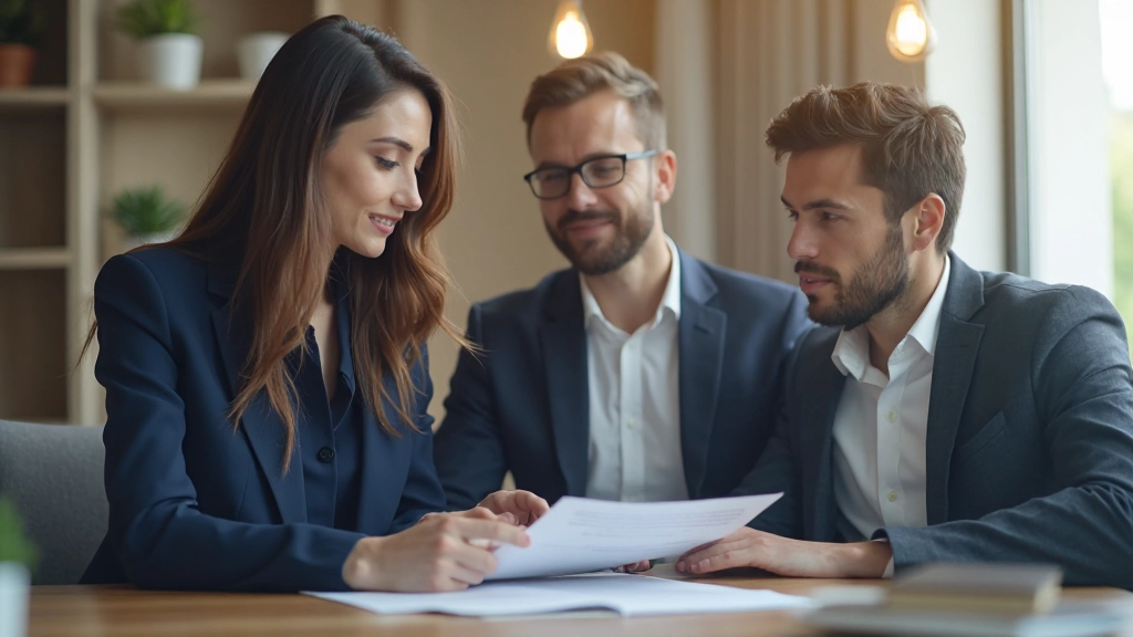 Профессиональное фото: консультант по финансам разговаривает с семьей о плане погашения долгов